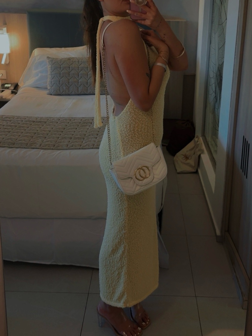 Sleeveless Backless Yellow Knit Maxi Dress